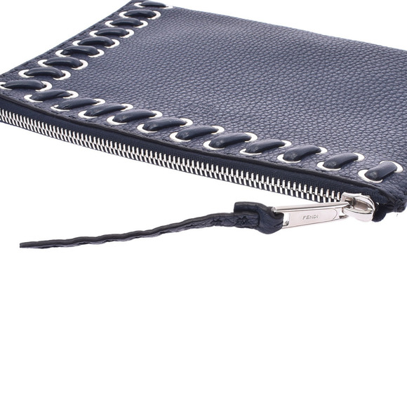Fendi Flat Bag Blue Navy Pouch Calf Clutch - Picture 8 of 12